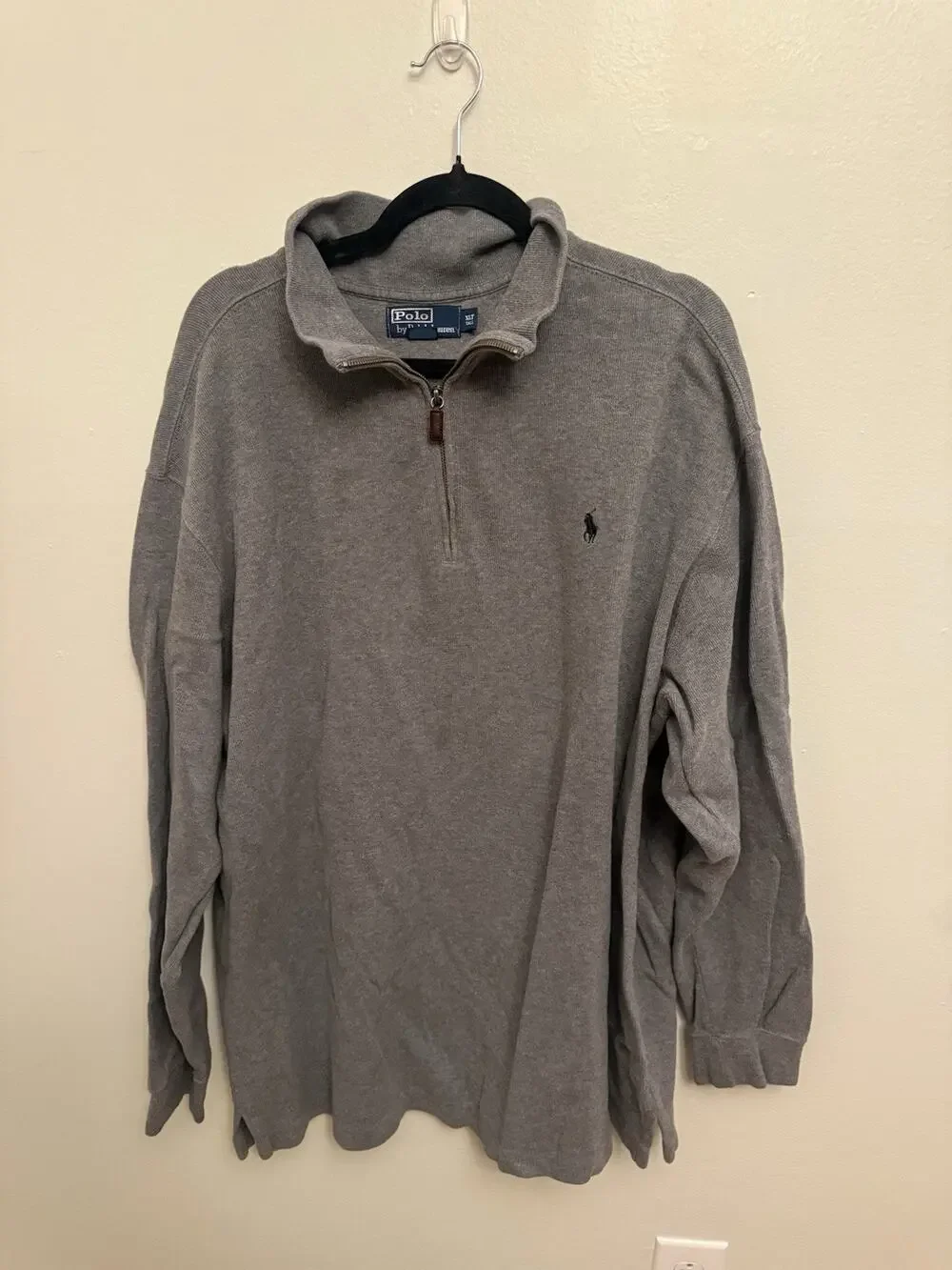 Polo Ralph Lauren Sweater Mens XLT TALL Gray Cotton Knit Quarter Zip READ